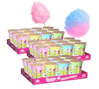 Peo's AHA Algodón de azúcar 4 variedades coloridas, 36 x 20 g en vaso, calidad premium, paquete de almacenamiento, 4 sabores como en la feria para fiestas, casa, fiestas en el jardín, celebraciones