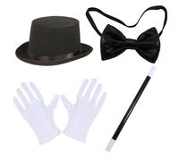 Peosaard Disfraz de mago para adulto, 4 piezas/juego de disfraz de mago para Halloween con sombrero alto, varita, guantes y pajarita para adultos para fiestas, cosplay y eventos temáticos, sombrero