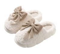 Peosaard Pantuflas peludas, pantuflas de felpa, lazo 3D, lindas y cálidas para mujeres, antideslizantes, cómodas y peludas de invierno para interiores, mujeres, tallas. UU. 7.5-8.5 / EU 38-39, arco