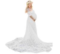 Peosaard Vestido de Maternidad, Vestido de Maternidad Bishop Manges Baby Shower Vestido Envolvente Slit Maxi Photo Shoot para sesión de Fotos - L