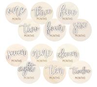 PEOVLVN Tarjetas de hitos de madera para bebé, 6 unidades, 1 - 12 meses, tarjetas mensuales de madera, perfectas para tarjetas de hitos, embarazo y bebés, ideal para padres y futuras madres (blanco)