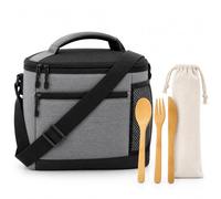 PEPA MEDINA | Nevera Portátil Isotérmica 8L con Set de Cubiertos de Bambú y Funda | Bolsa Térmica RPET para Comida, Oficina, Trabajo, Playa, Camping, Picnic, Viaje y Coche, Reutilizable