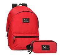 Pepe Jeans Aris Evergreen Mochila + Estuche Escolar Portátil 15,6 Pulgadas Rojo 31x44x15 cms Poliéster 23,87L