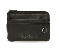 Pepe Jeans Badge Monedero con Tarjetero Negro 11x7x1,5 cms Piel