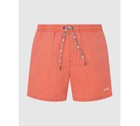 Pepe Jeans Bañador Logo pequeño de hombre. Cintura ajustable con cordón en contraste. Liso, tipo bermuda. Coral M