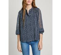 Pepe Jeans Blusa de mujer manga larga volantes. Azul oscuro 38/S