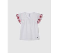 Pepe Jeans Blusa de niña con bordado en contraste. Blanco 16 Años