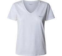 Pepe Jeans Camiseta Macy con Cuello en V para Mujer, Color Blanco (Blanco), Talla S, Blanco (Blanco), S
