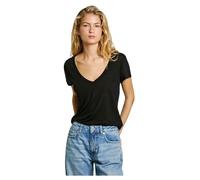 Pepe Jeans Camiseta Megan con Cuello en V para Mujer, Color Negro (Negro), Talla XS