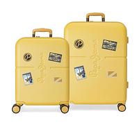 Pepe Jeans Chest Juego de maletas Rígida, Amarillo, 4 Ruedas dobles