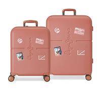 Pepe Jeans Chest Juego de maletas, Rojo, Rígida, 4 Ruedas dobles