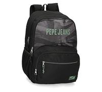 Pepe Jeans Davis Mochila Escolar Doble Compartimento Adaptable a Carro Negro 32x45x16 cms Poliéster 21,6L