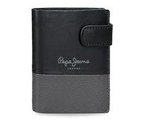 Pepe Jeans Dual Cartera Vertical con Cierre de Clic Negro 8,5x10,5x1 cms Piel