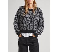 Pepe Jeans Jersey de mujer cuello redondo con estampado animal print. Negro XL