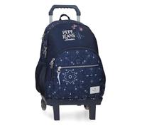 Pepe Jeans Lenay Mochila Escolar Doble Compartimento con Carro 10,5" Pulgadas Marino 32x44x22 cm Poliéster 30,98L by Joumma Bags