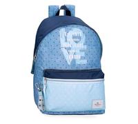 Pepe Jeans Noni denim Mochila escolar, azul y rosa, fabricada en Poliéster, Tirantes ajustables para llevarla cómodamente, varios compartimentos, Con llavero pompón, de Joumma Bags
