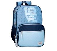 Pepe Jeans Noni denim Mochila escolar, azul y rosa, fabricada en Poliéster, Tirantes ajustables para llevarla cómodamente, varios compartimentos, Con llavero pompón, de Joumma Bags
