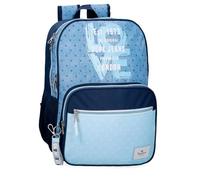 Pepe Jeans Noni denim Mochila escolar, azul y rosa, fabricada en Poliéster, Tirantes ajustables para llevarla cómodamente, varios compartimentos, Con llavero pompón, de Joumma Bags