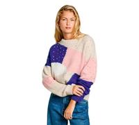 Jersey de bloques de color, cuello redondo Mujer Talla S. Color Beige