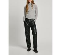 Pepe Jeans Pantalón recto de mujer de cuero y cintura media. Negro 38/S
