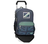 Pepe Jeans Tom Mochila Escolar Doble Compartimento con Carro Azul 30x40x12 cms Poliéster 15,6L
