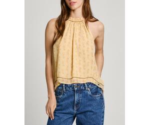 Pepe Jeans Tops de mujer sin mangas gasa estampada. Amarillo 4/L