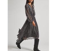 Pepe Jeans Vestido largo fluido animal print. Negro S