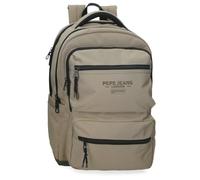 Pepe Jeans Waltford Mochila para Portátil Doble Compartimento Adaptable 15,6 Pulgadas Beige 31x44x15 cms Poliéster con Detalles en Piel Sintética 20,46L by Joumma Bags
