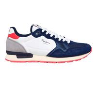 Pepe Jeans Zapatillas de Piel Brit Camp Blanco, Marino