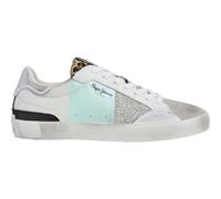 Pepe Jeans Zapatillas de Piel Lane Shine Blanco, Azul