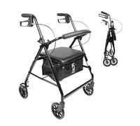 PEPE Mobility Andador para Ancianos Plegable con Asiento Acolchado, 4 Ruedas, Cesta y Frenos de Maneta, Aluminio