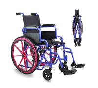 PEPE Mobility Silla de Ruedas Autopropulsable para Niños, Plegable, Rosa | Ligera y Estrecha para Jóvenes, Reposabrazos Abatibles, Reposapiés Ajustables, Frenos y Cinturón de Seguridad, 113 kg