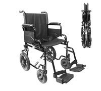 PEPE Mobility Silla de Ruedas Plegable Ligera (Asiento 46 cm), Estructura de Acero con Freno Manual, Reposabrazos y Reposapies Abatibles, Cinturón