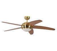 Pepeo Melton - Ventilador de Techo con Luz y Mando a Distancia, latón, Palas Miel Arce, 132 cm