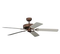 Pepeo Potkuri ventilador de techo sin luz, carcasa de bronce viejo, aspas reversibles blanco con insertos de ratán, 132 cm, para habitaciones de hasta 25 m²