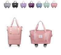 Pepepos Travel Bag with Wheels, 2025 New Pepepos Travel Bag with Wheelsarge, Capacity Wheels, Expandable Foldable Duffle (Pink)