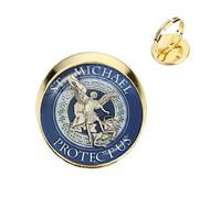 PEPIFY 1 anillo de cabujón de cristal de 16 mm, diseño del arcángel San Miguel Protégame de San Miguel, protección de escudo de santo, joyería rusa orodoxa para niños, Hueso