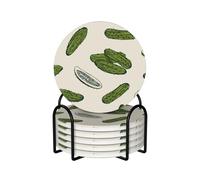 Pepinillos encurtidos,Posavasos Redondos de cerámica, Almohadilla para Tazas, Juego de 6 Posavasos para Bebidas