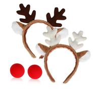 PEPLAYTAL 2 Juegos De Diademas Navideñas Con De Reno Y Nariz: Aro Para El Pelo Con De, Ideal Como De Fiestas Navideñas Y Festivas.