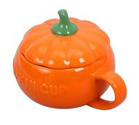 PEPLAYTAL Taza de Cerámica con Tapa Calabaza para Halloween Mediana Resistente y Práctica para Bebidas Calientes y Frías Casa Diseño Antiescaldaduras para Regalo