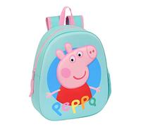 PEPPA PIG 3D - Mochila Escolar, con Diseño 3D, Adaptable a Carro, Ideal para Niños de Diferentes Edades, Cómoda y Versátil, Calidad y Resistencia, 27x10x32 cm, Color Turquesa