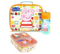 Peppa Pig Azul Multi-Character Placement Prints Bolsa de almuerzo, botella y oll
