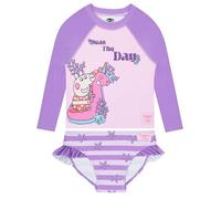 Peppa Pig Bañador Piscina Niña De 2 Piezas, Bañador Natacion Niña con Mangas Largas, Traje De Baño Niños, Morado 5-6 Años