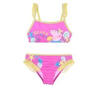 Peppa Pig Bikini para niña de 2 piezas, Beach Vibes con personaje, traje de baño con volantes brillantes, Rosa, 6 años