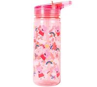 Peppa Pig Botella de agua con pajita de 580 ml, 100% a prueba de fugas, duradera, botella de agua escolar, plástico resistente y sin BPA, color rosa