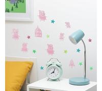 Peppa Pig - Calcomanías de pared que brillan en la oscuridad, decoración de dormitorio con licencia oficial, incluye 200 estrellas, 6 personajes, cohete y casa, accesorios para habitación de niños