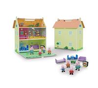 Casita de madera portátil con decoración ambientada en la casa de Peppa Pig - Con 2 pisos con buhardilla y jardín - Incluye 7 accesorios y 4 personajes-Tamaño 39X34, 5X18 (Deqube 913D00073)
