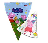 Peppa Pig, Decoracion de Cumpleaños de Peppa Pig, Set de Cumpleaños Niño, Decora tu Fiesta con los Banderines y los Gorros de Carton, Fiesta Infantil de Niña y Niño, 9 M de Banderin, 8 Gorros