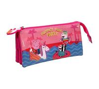 Peppa Pig, Estuche Portatodo Triple, Diseño Peppa Pig, Cierre de Cremallera, con 3 Compartimentos Accesorio Escolar, Color Rosa (CyP Brands)