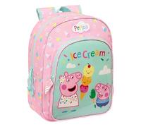 PEPPA PIG ICE CREAM - Mochila Escolar Infantil Animada, Mochila Niño, Mochila Infantil, Adaptable a Carro, Ideal para Niños en Edad Escolar, Versátil, 26x11x34 cm, Color Rosa Claro/Verde Menta